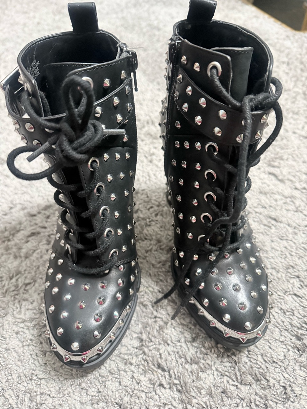 Gianni Bini Black Studded Lace-Up Combat Boots